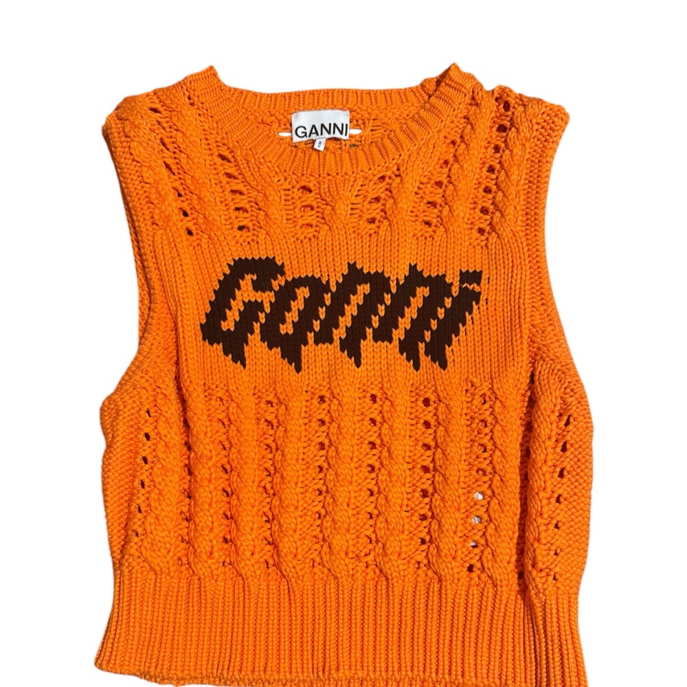 GANNI Orange Knit Sleeveless Top
